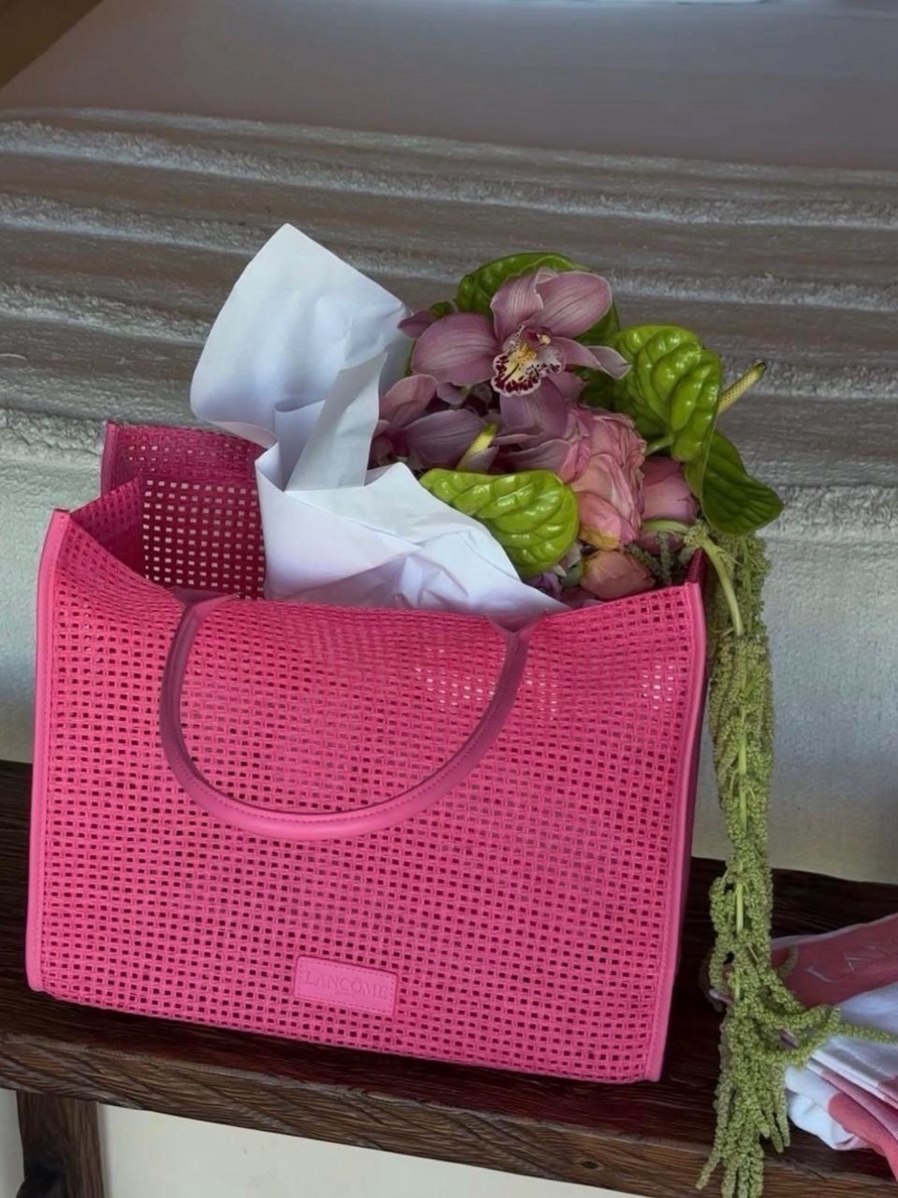 Lancôme Pink Woven Beach Tote Bag – Large Summer Shopper | New